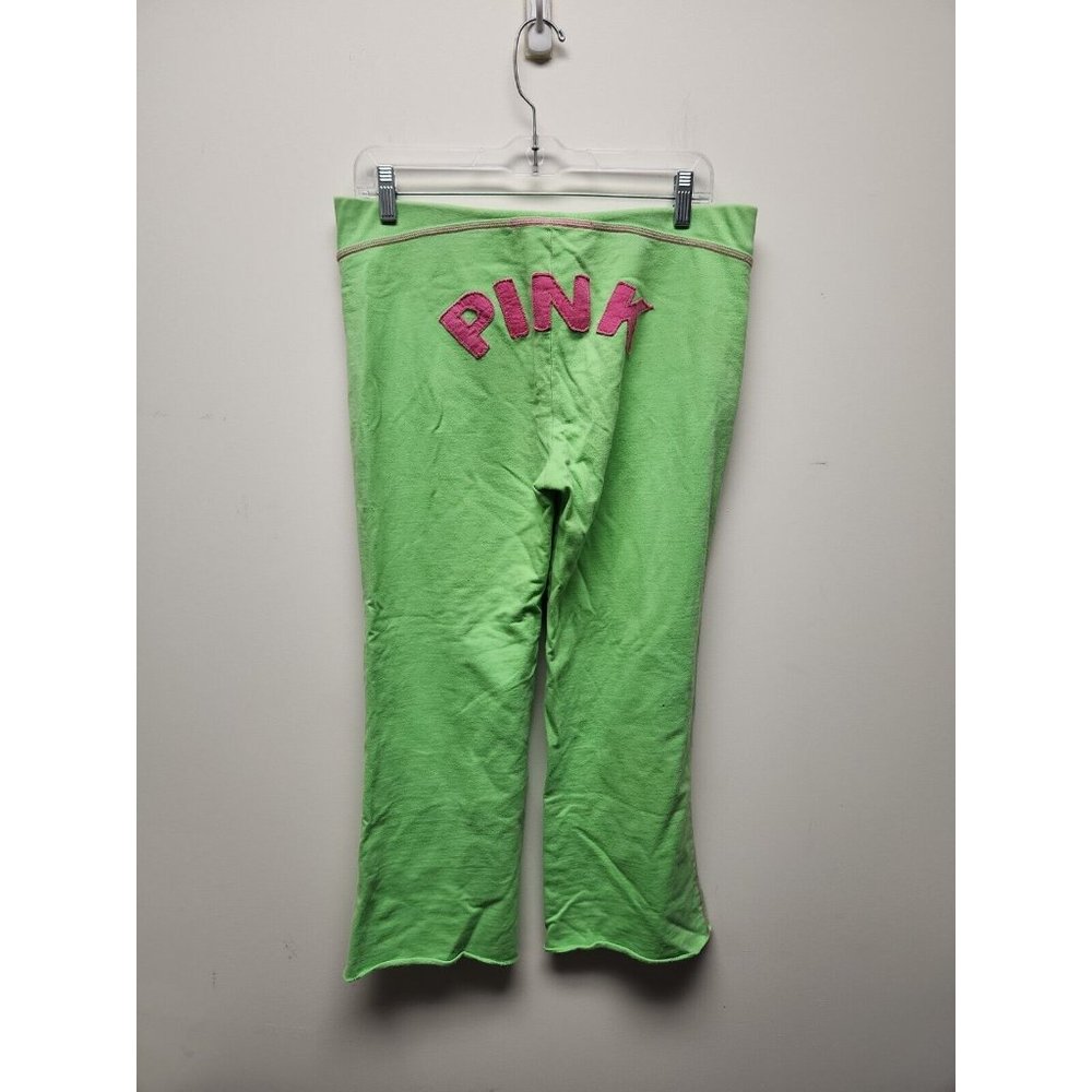 VICTORIA SECRET PINK CROPPED LOUNGE PANTS Green Pink Spellout  SIZE S